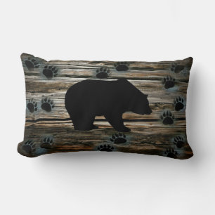 Black Bear Paws Rustic Wood Kussen