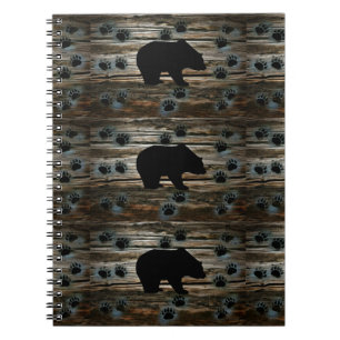 Black Bear Paws Rustic Wood Notitieboek