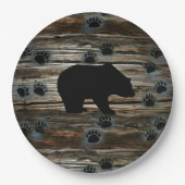 Black Bear Paws Rustic Wood Papieren Bordje (Voorkant)