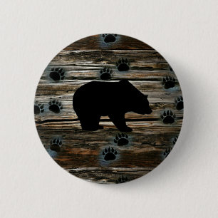 Black Bear Paws Rustic Wood Ronde Button 5,7 Cm