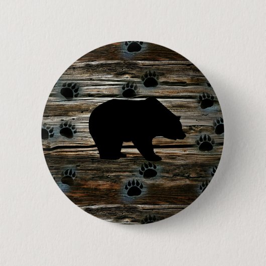 Black Bear Paws Rustic Wood Ronde Button 5,7 Cm (Voorkant)
