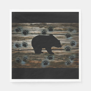 Black Bear Paws Rustic Wood Servet