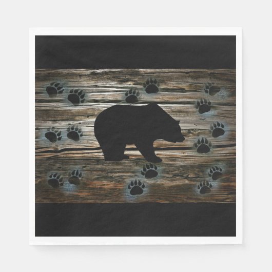 Black Bear Paws Rustic Wood Servet (Voorkant)