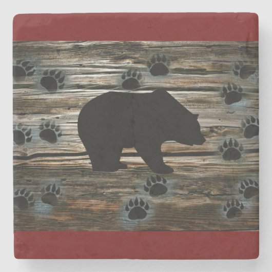 Black Bear Paws Rustic Wood Stenen Onderzetter (Voorkant)