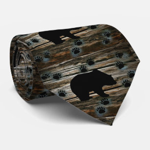 Black Bear Paws Rustic Wood Stropdas
