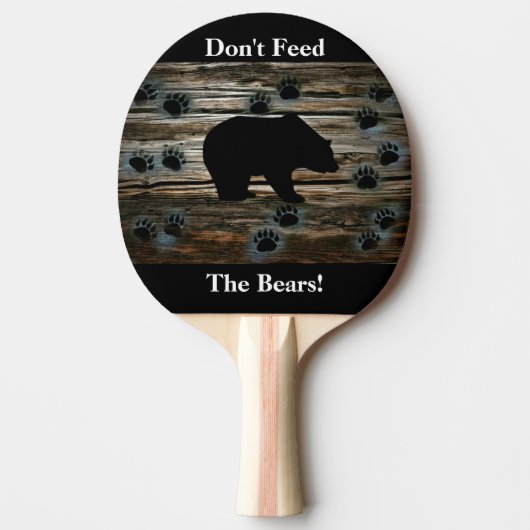 Black Bear Paws Rustic Wood Tafeltennisbatje (Voorkant)