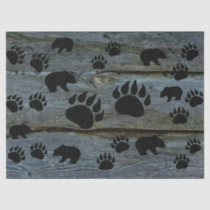 Black Bear Paws Rustic Wood Tissuepapier