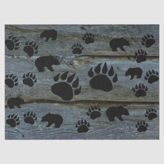 Black Bear Paws Rustic Wood Tissuepapier (Voorkant)