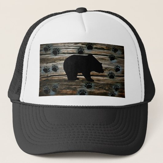 Black Bear Paws Rustic Wood Trucker Pet (Voorkant)