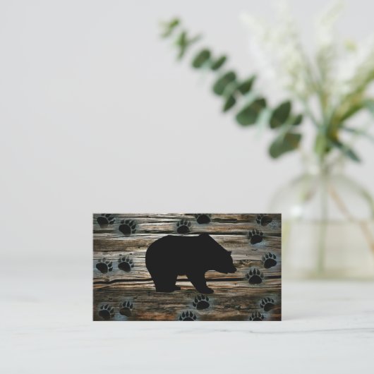 Black Bear Paws Rustic Wood Visitekaartje (Staand voorkant)
