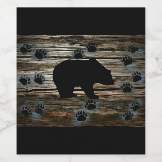 Black Bear Paws Rustic Wood Wijn Etiket (Enkel label)