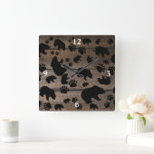 Black Bear Paws Vierkante Klok (Huis)