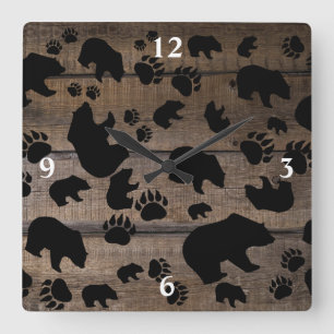 Black Bear Paws Vierkante Klok