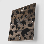 Black Bear Paws Vierkante Klok (Hoek)