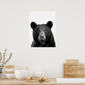 Black Bear Woodland Moderne Portret zwart wit Poster (Keuken)