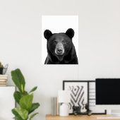 Black Bear Woodland Moderne Portret zwart wit Poster (Thuiskantoor)