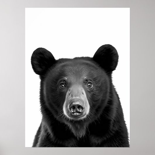 Black Bear Woodland Moderne Portret zwart wit Poster (Voorkant)