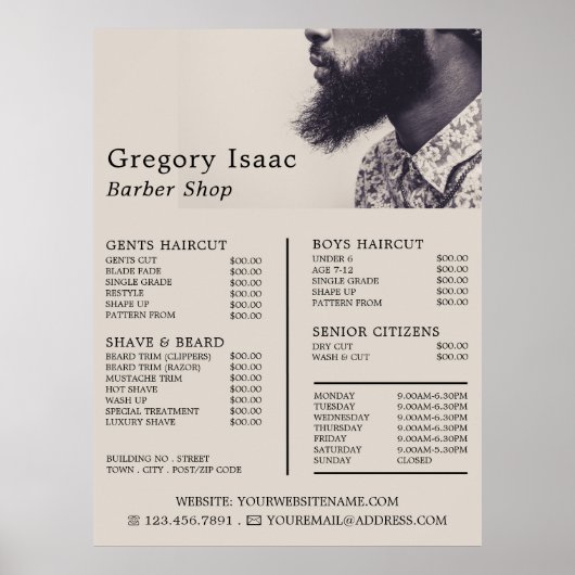 Black Beard Model, Herenkappers Prijslijst Poster (Voorkant)