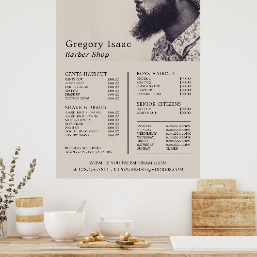 Black Beard Model, Mannen Barbers Price List Poster (Keuken)