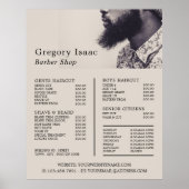 Black Beard Model, Mannen Barbers Price List Poster (Voorkant)
