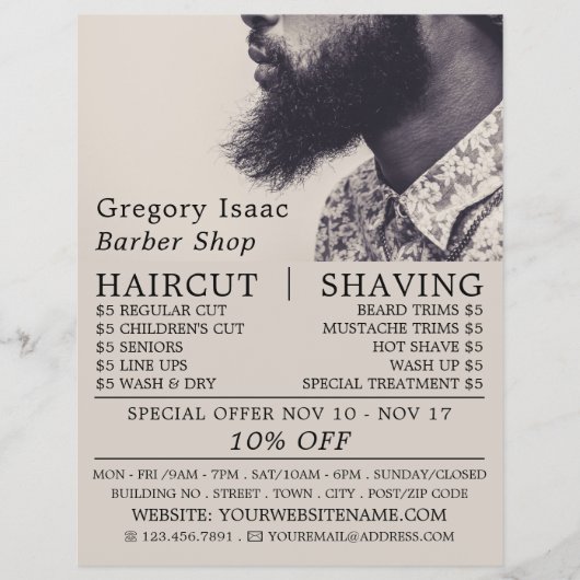 Black Beard Model, Mannen Barbres Adverteren Flyer (Voorkant)