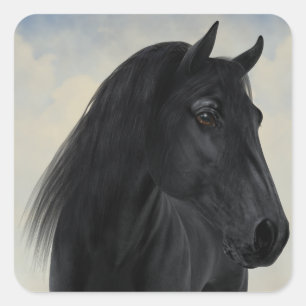 Black Beauty - Black Friesian Horse Portret Vierkante Sticker