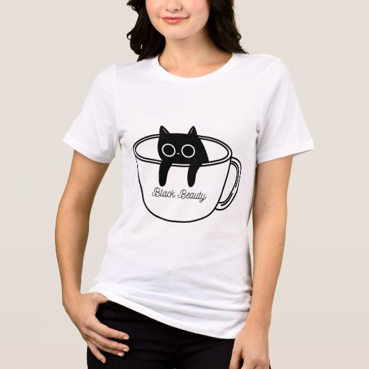 Black Beauty Cute Coffee Cup Graphic T-Shirt (Voorkant)