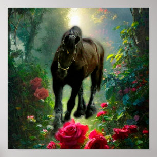 Black Beauty Friese Paard Fantasie - Poster