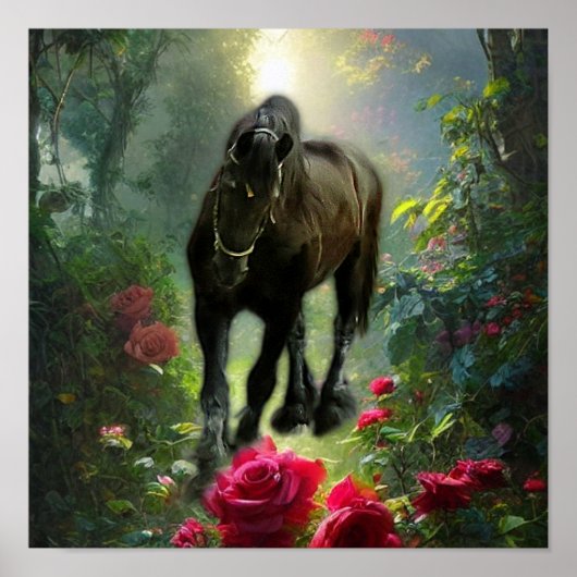Black Beauty Friese Paard Fantasie - Poster (Voorkant)