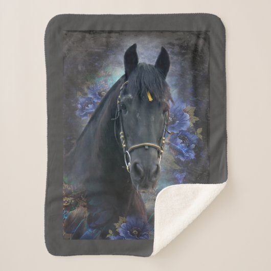 Black Beauty Friesian Horse - Blanket Sherpa Deken (Voorkant)