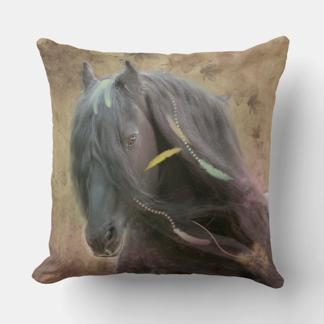 Black Beauty Friesian Horse - Pillow Kussen (Voorkant)
