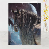 Black Beauty Friesian Horse - Wenskaart Kaart (Gele Bloem)