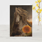 Black Beauty Friesian Horse - Wenskaart Kaart (Gele Bloem)