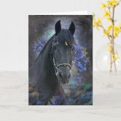 Black Beauty Friesian Horse - Wenskaart Kaart (Gele Bloem)