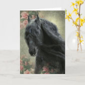 Black Beauty Friesian Horse - Wenskaart Kaart (Gele Bloem)