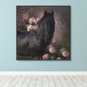 Black Beauty Friesian Horse - Wrapped Canvas (Insitu (Houten vloer))