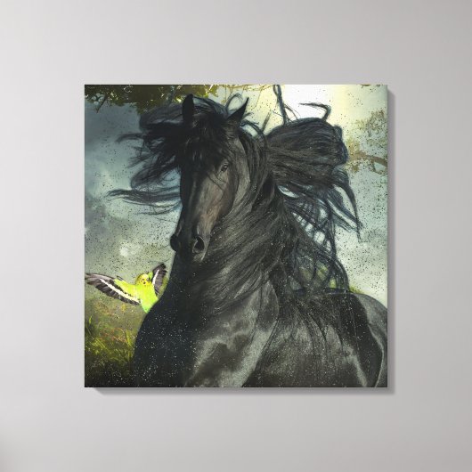 Black Beauty Friesian Horse - Wrapped Canvas (Voorkant)
