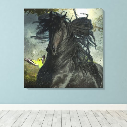 Black Beauty Friesian Horse - Wrapped Canvas (Insitu (Houten vloer))