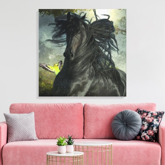 Black Beauty Friesian Horse - Wrapped Canvas (Insitu (Woonkamer))