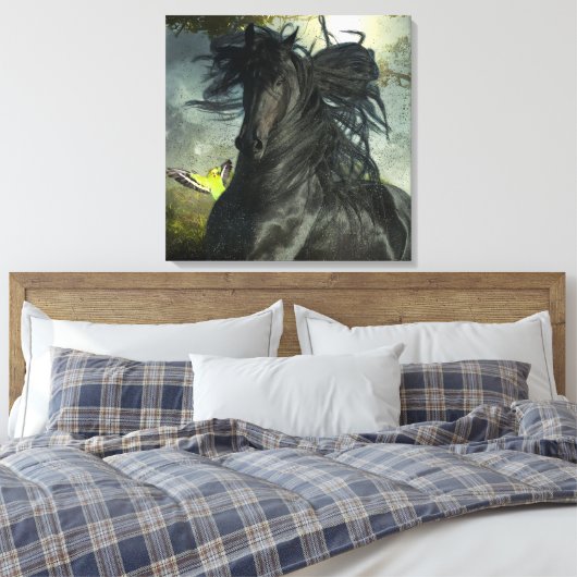 Black Beauty Friesian Horse - Wrapped Canvas (Insitu (Slaapkamer))