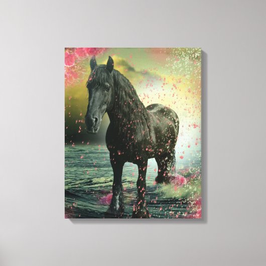 Black Beauty Friesian Horse - Wrapped Canvas (Voorkant)