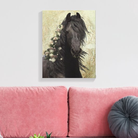 Black Beauty Friesian Horse - Wrapped Canvas (Insitu (Woonkamer))