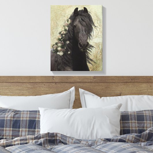 Black Beauty Friesian Horse - Wrapped Canvas (Insitu (Slaapkamer))