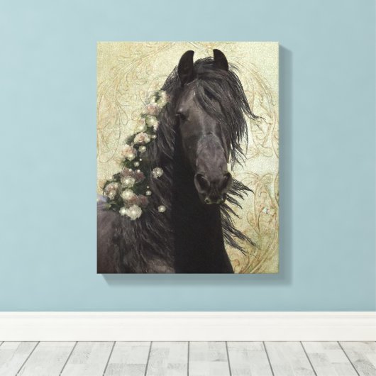 Black Beauty Friesian Horse - Wrapped Canvas (Insitu (Houten vloer))