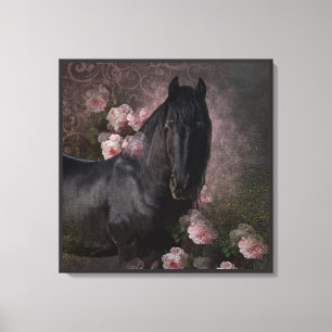Black Beauty Friesian Horse - Wrapped Canvas Afdruk