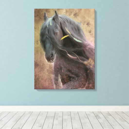 Black Beauty Friesian Horse - Wrapped Canvas Afdruk (Insitu (Houten vloer))