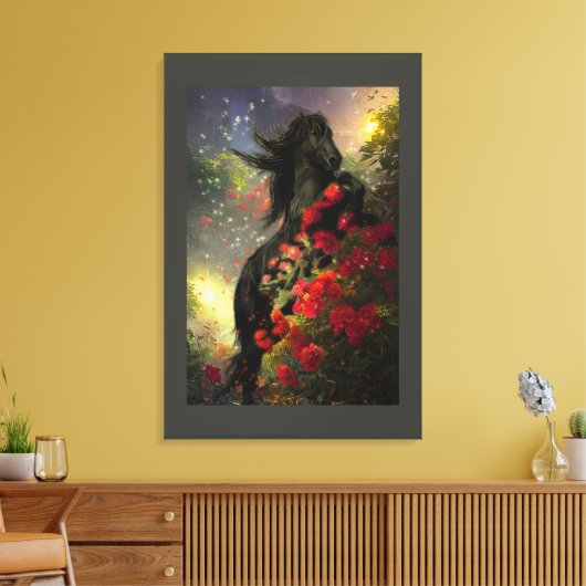 Black Beauty Friesian Horse - Wrapped Canvas Afdruk (Insitu (Woonkamer))