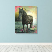 Black Beauty Friesian Horse - Wrapped Canvas Afdruk (Insitu (Houten vloer))