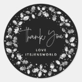 Black Bedankt voor Kerstmis Holly Wreath Ronde Sticker (Voorkant)