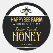 Black Bee Honey Boerderij Naam Apiary Logo Geel Ronde Sticker (Voorkant)